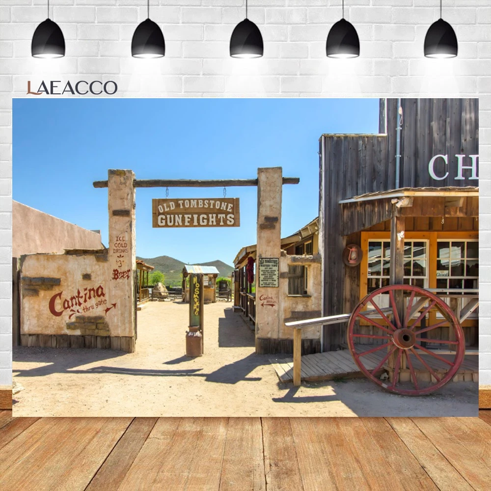 

Laeacco Western Cowboy Saloon Backdrop Wild West Wood Architecture Vintage Building Barn Adults Portrait Photography Background