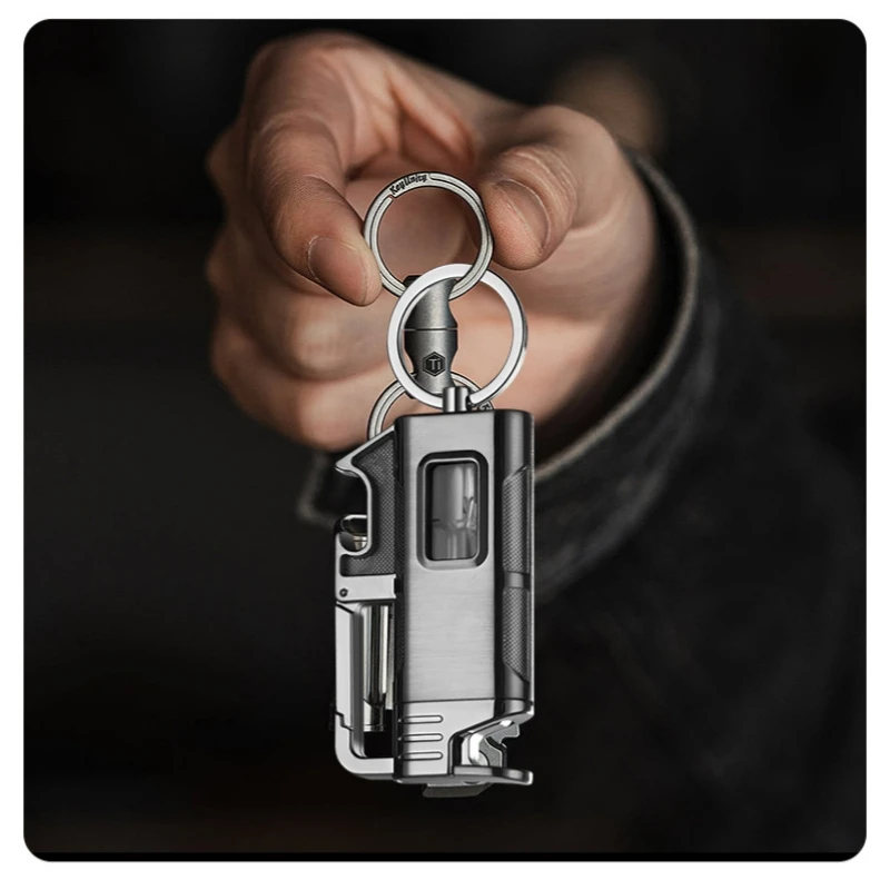 Metal Multi functional Keychain Windproof Jet Blue Flame Gas Lighter Outdoor Bottle Opener LED Transparent Window Cigar Lighters