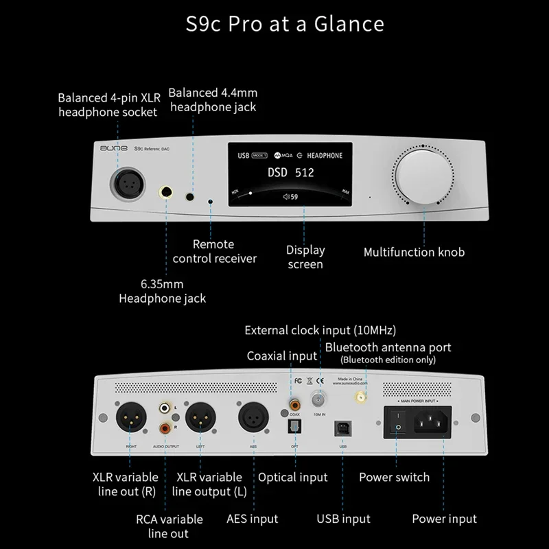 AUNE S9c PRO Decoder Headphone Amplifier High Power Fully Balanced Headset Fever HiFi Music USB Sound Card Dual ES9068AS S9cPRO