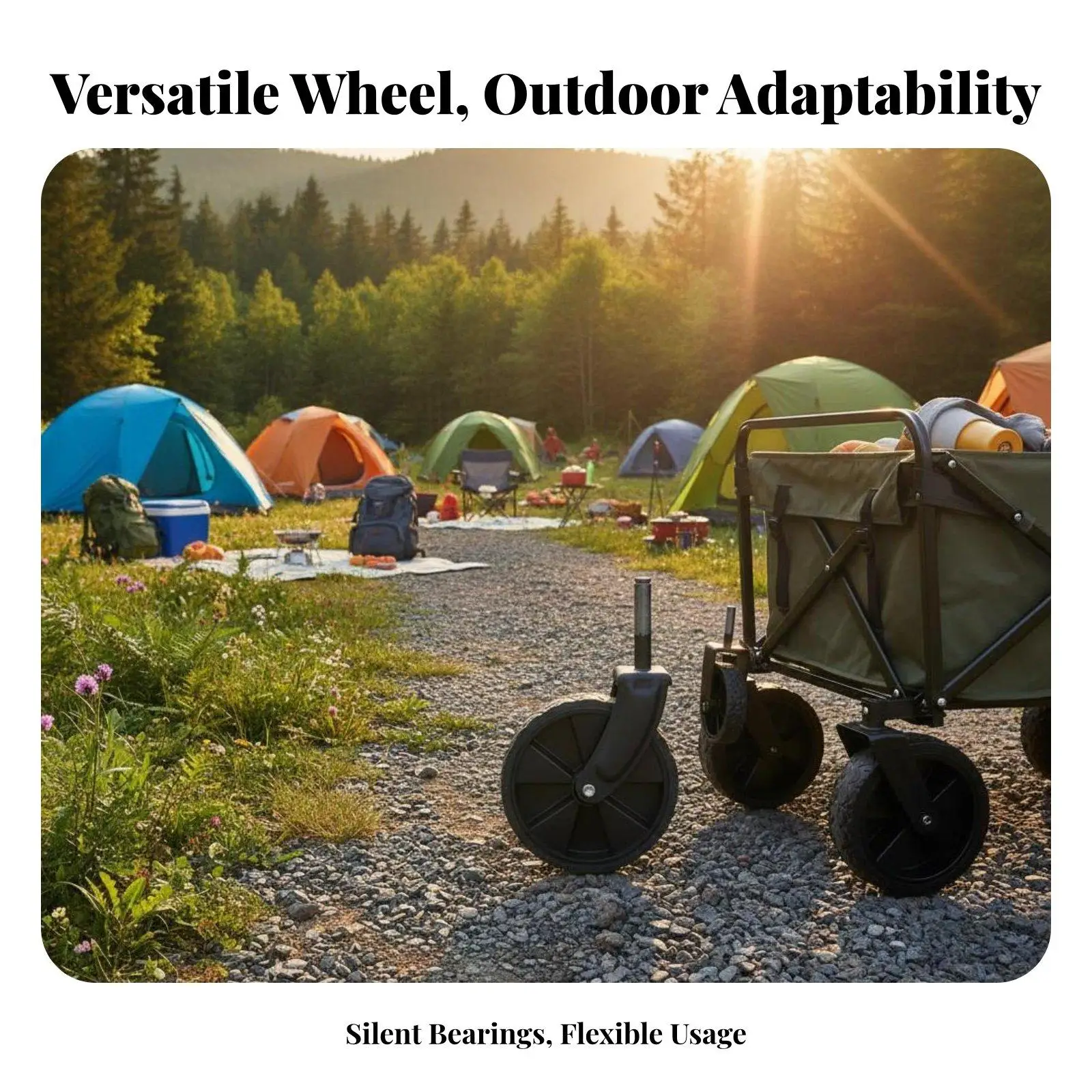 Roue pivotante robuste à double roulement pour chariot de camping, roue de remplacement résistante à l'usure pour chariot pliant, pour campeurs