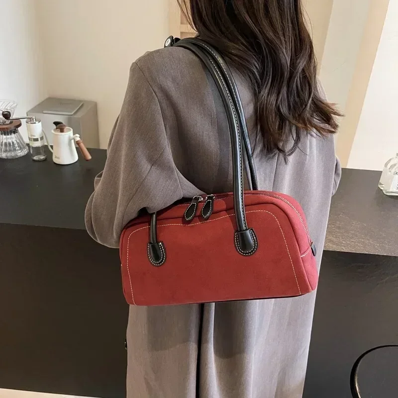 Fashion Woolen Solid Shoulder Bag Sewing Double Zipper Exquisite Handbag 2024 Hot Sale Bags for Women Bolsas Femininas