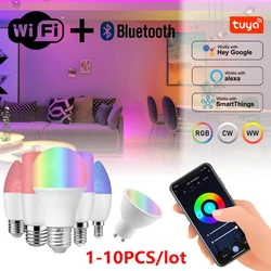 Tuya rgb smart glühbirne dimmbar gu10 c37 a60 (a19) t37 e14 e27 b22 wifi led magische lampe ac 85v-265v arbeiten mit google home