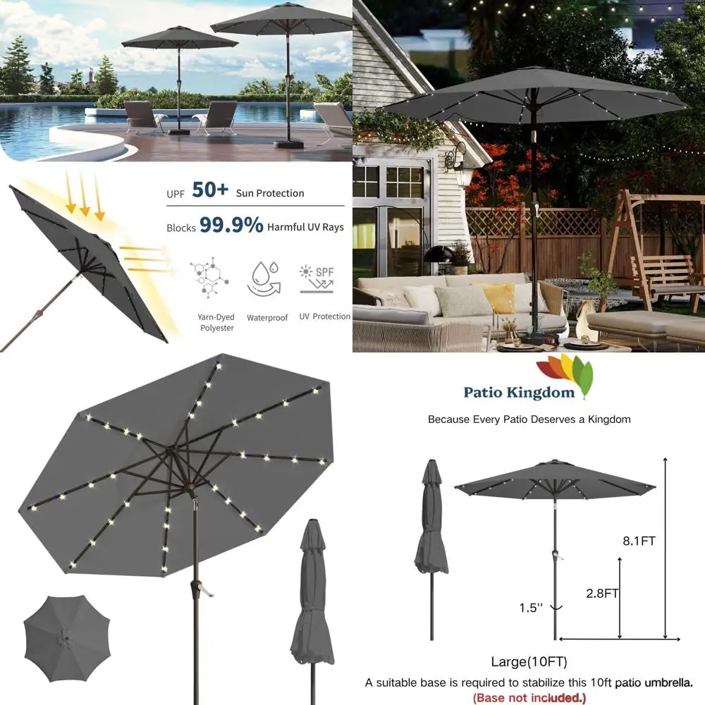 

32 LED-lit 10FT Patio Umbrella with Tilt & Crank, UV-Protected, Ideal for Outdoor Spaces in Gray