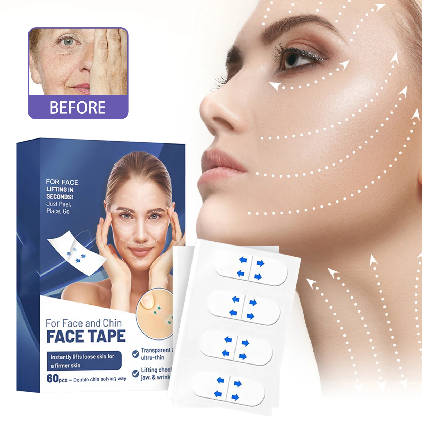 

60 шт., невидимые наклейки для подтяжки лица