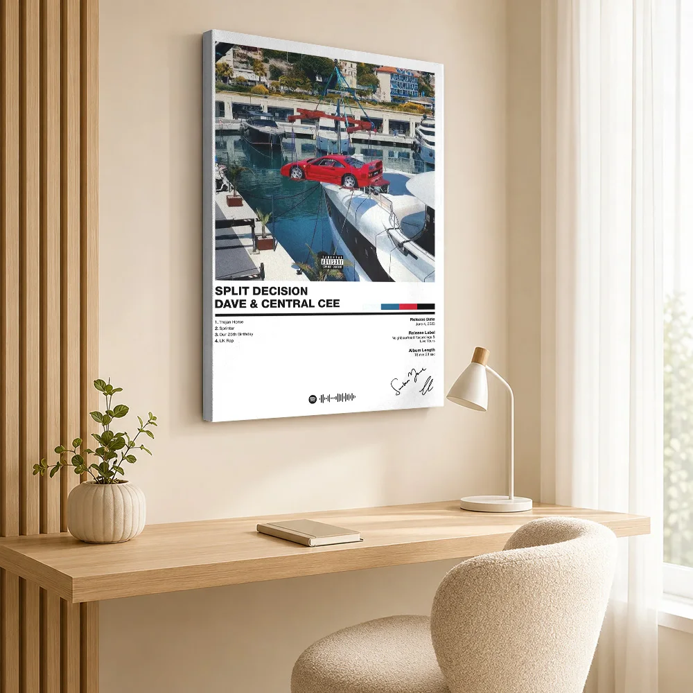Dave And Central Cee Split Decision Album Canvas Poster Editorial Design Wall Art With Customized Photo For Study Ideal Fan Gift