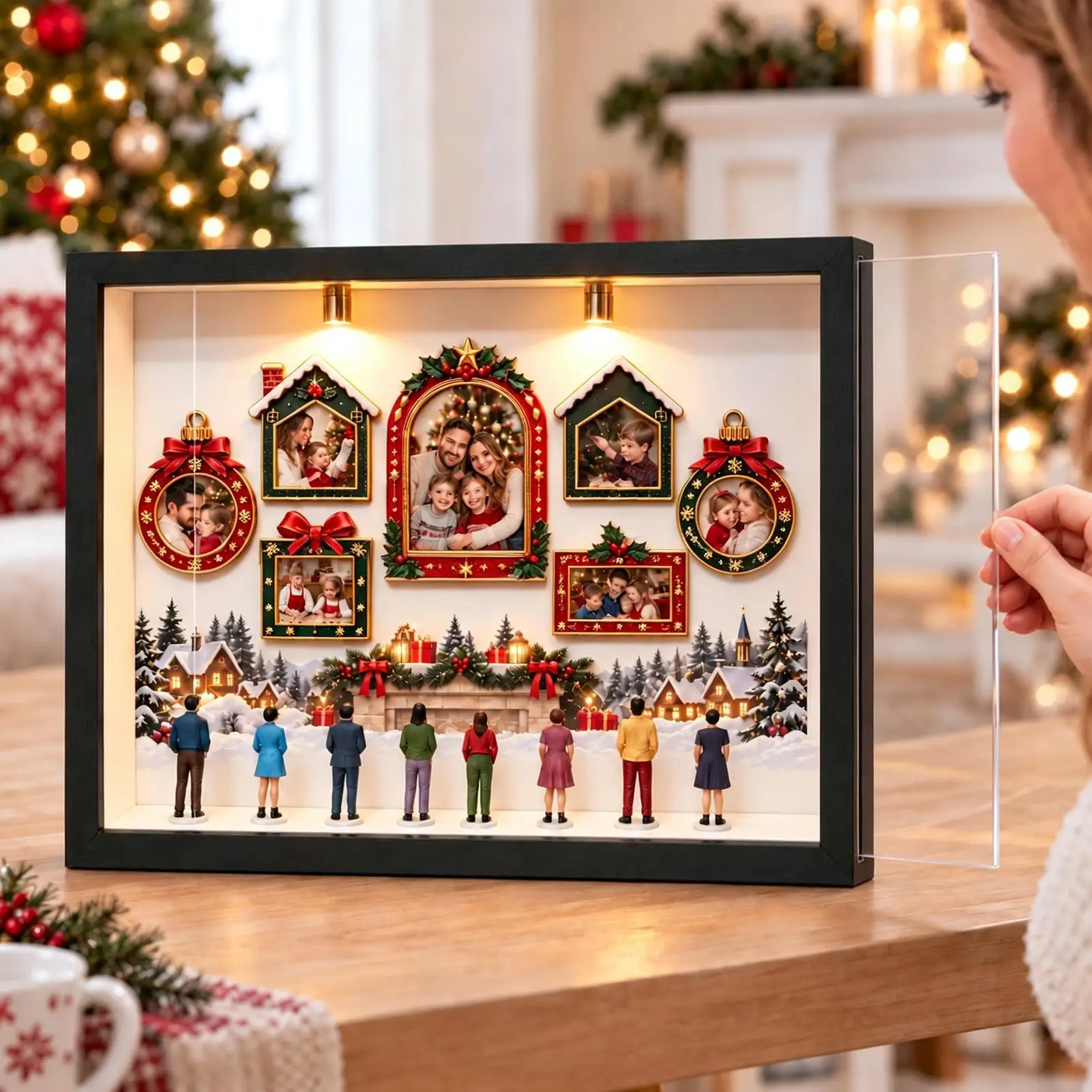 Museum Photo Box Christmas Silhouette Photo Frames Wood Family Memory Decoration Showcase DIY Museum Picture Frame for Party