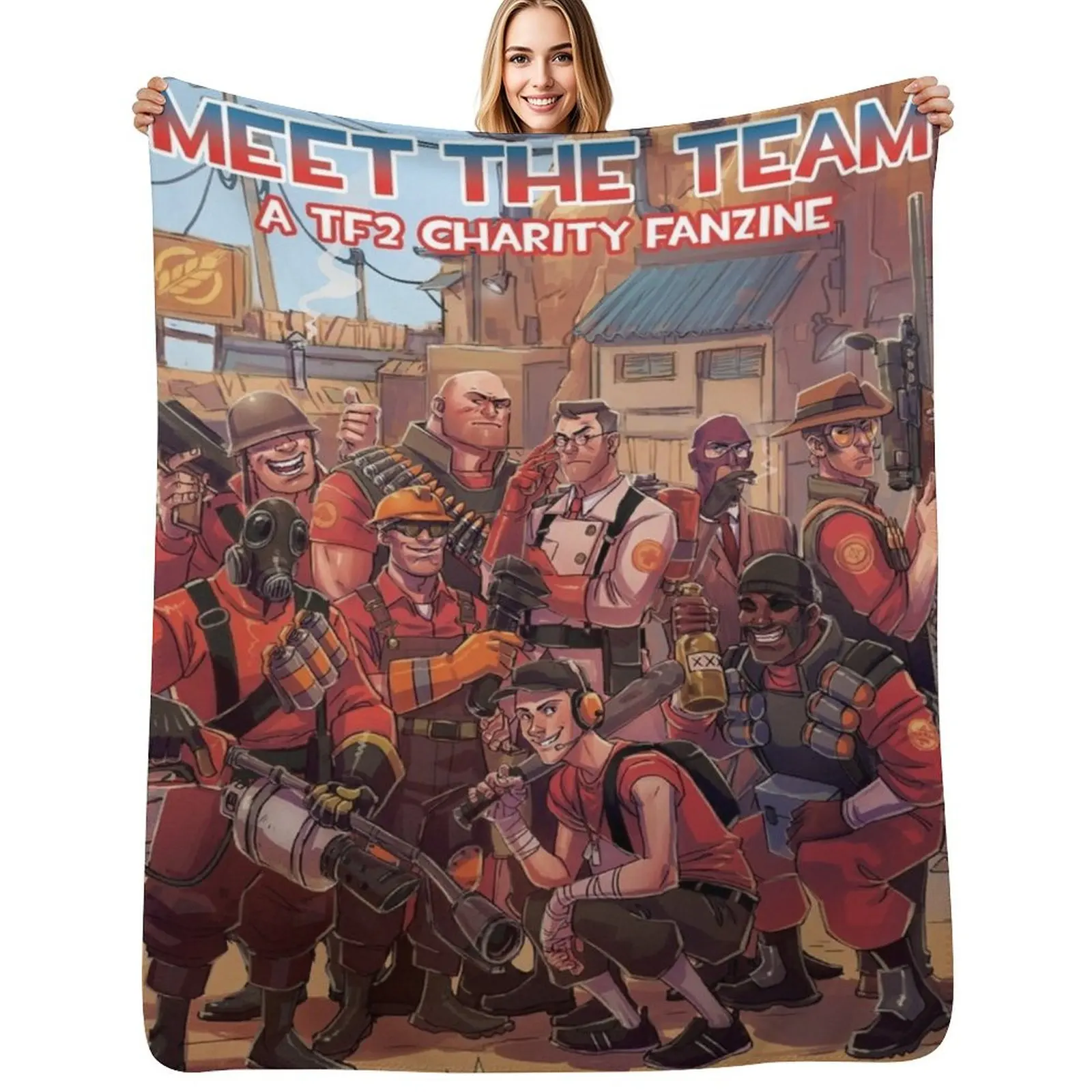 Team Fortress 2 Meet The Team Throw Blanket Warm Plush Fuzzy Blanket for Living Room