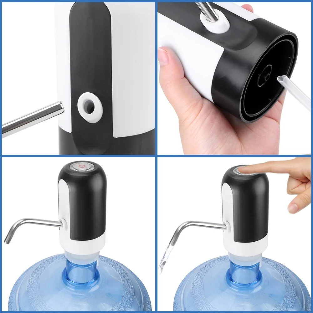 Barreled Water Pumping Device With Blue LED Light USB Rechargeable Portable Wireless Electric Water Pump Kitchen Tools