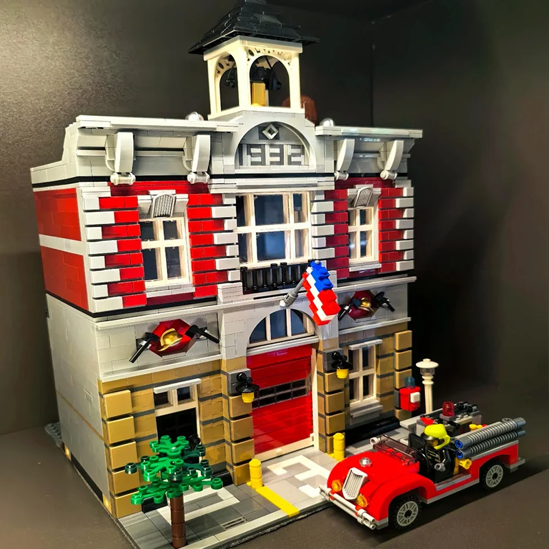 10197 متوافق مع المباني للحماية من الحرائق في المدينة، ومنظار الشارع على الطراز القديم، ومكعبات البناء الصغيرة للأطفال، وألعاب البناء، #5