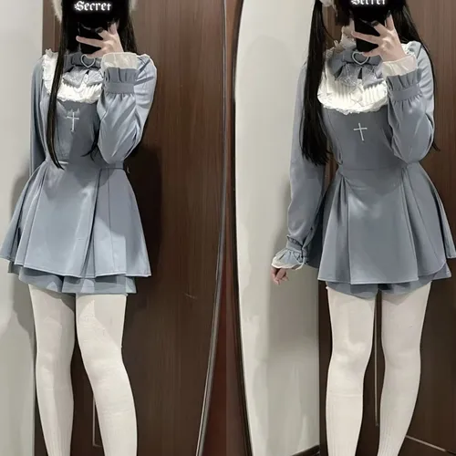 Imagen 2 del producto Vestido Y2k estilo Punk japonés para mujer, vestidos de fiesta de noche de encaje con lazo y volantes elegantes Vintage, vestido ajustado de cintura alta para mujer