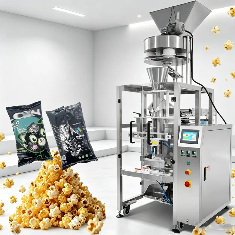 Auto Vertical Granule Snacks Popcorn Packing Machine VFFS Chips Candy Rice Beans Nuts Pet Food Pillow Bag Packaging Machine OME