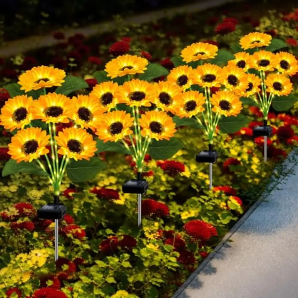 

Waterproof Solar Sunflower Lawn Lamp 3/6 Heads Realistic Design Solar Stake Light Yellow Flower Creative Shape
