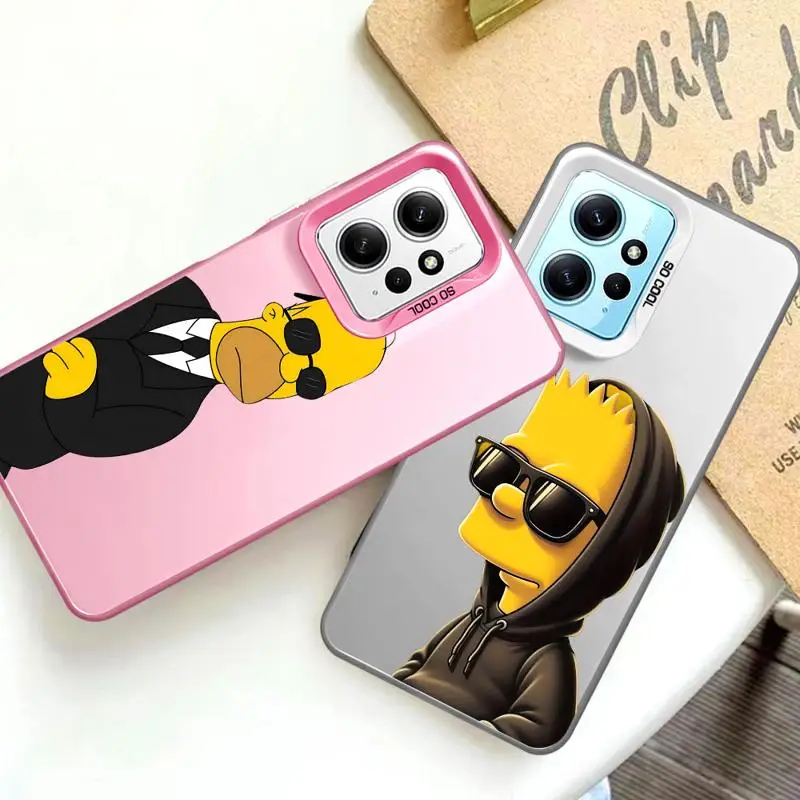 Colorful Silver Case For Xiaomi Redmi Note 11 10 13 Pro Plus 12 12S A1 12C 13C Poco X3 NFC Hard Phone Cover Funny Disney Simpson