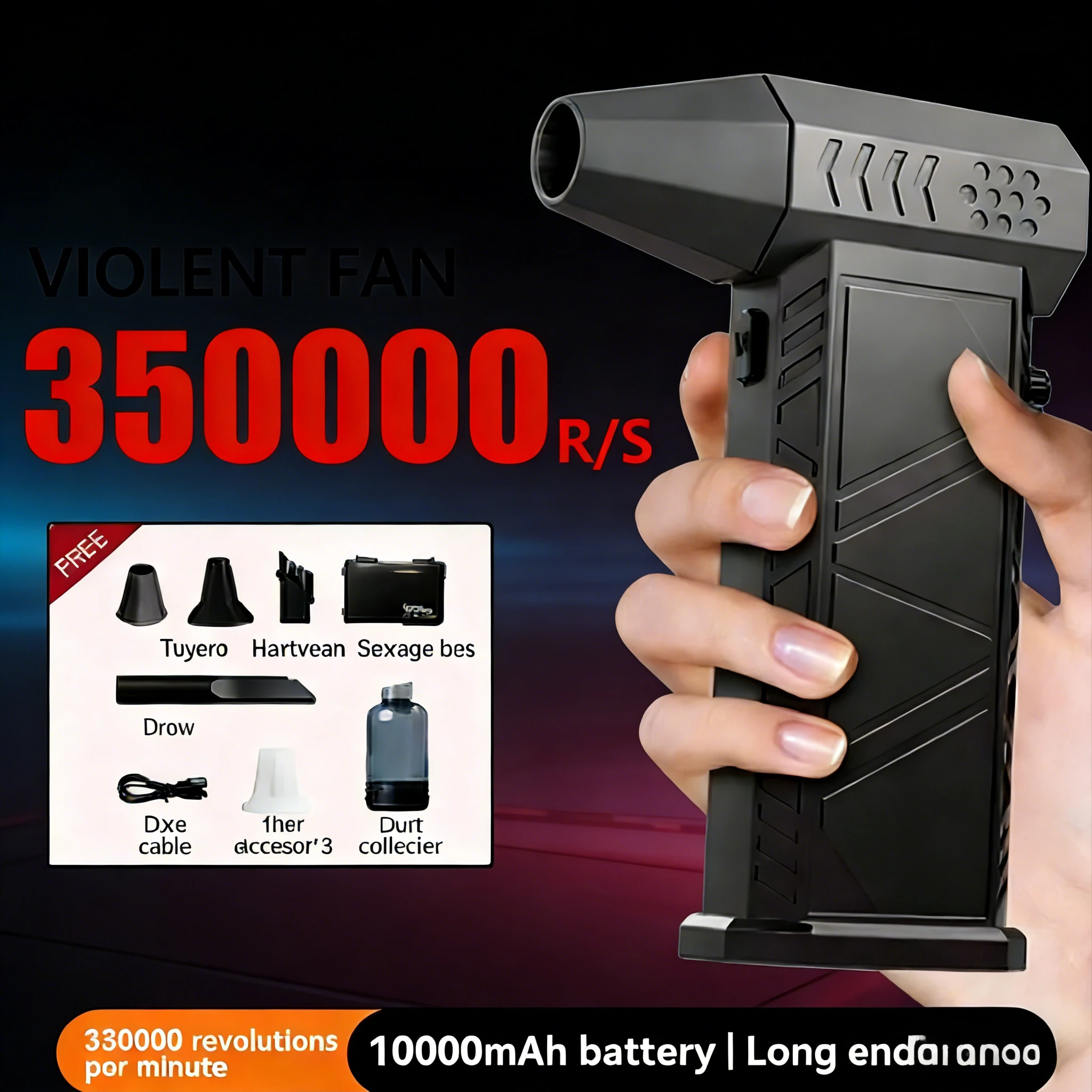 

X9 350K RPM High-Power Brushless Turbo Blower – Jet-Strength Air Vacuum, Rechargeable All-in-One Dust Cleaner