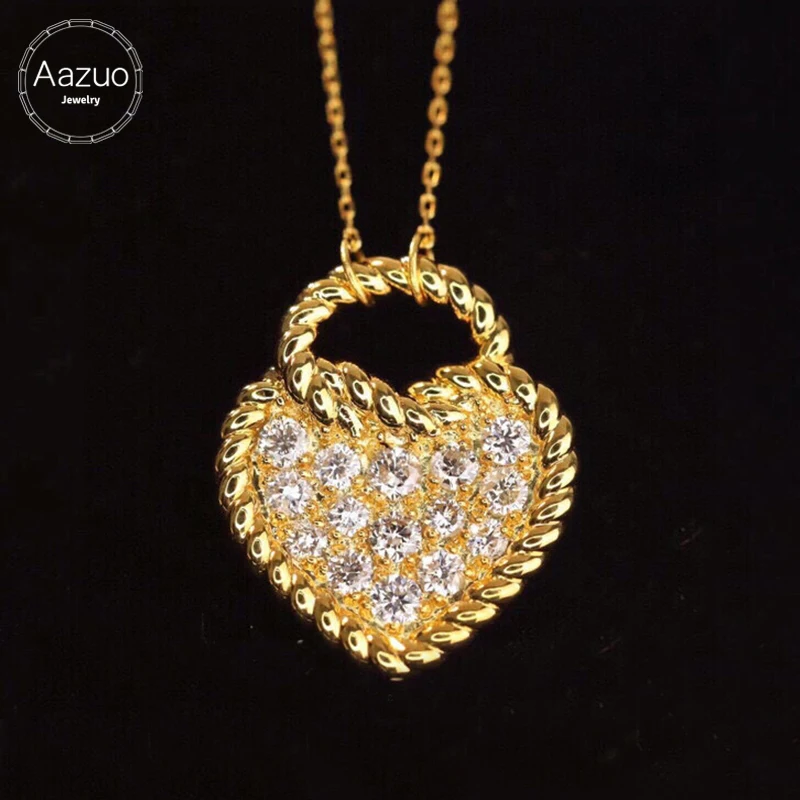 Aazuo 100% Real 18K Yellow Gold Real Diamond 0.50ct Lovely Heart Necklace With Chain Gifted For Women Luxury Party 18 Inch Au750