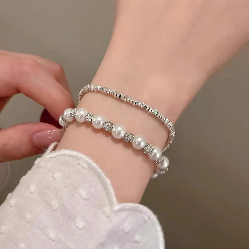 Adjustable Chain Bracelet Adjustable Faux Pearl Bracelet with Glittering Rhinestone Decor Extended Chain Wrist Jewelry for Party