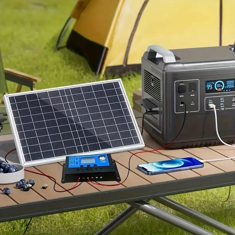 High Quality Solar Panel Kit 18V Polycrystalline Rechargeable Solar Cell 10A-100A Controller for Home Outdoor Camp RV Lighting