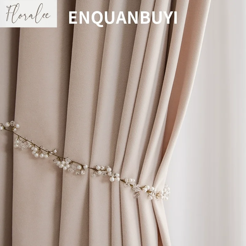 

Customiz Cream Beige Velvet Curtains for Living Room Dining Room Bedroom Blackout Insulation Elegant Window Decor White Tulle