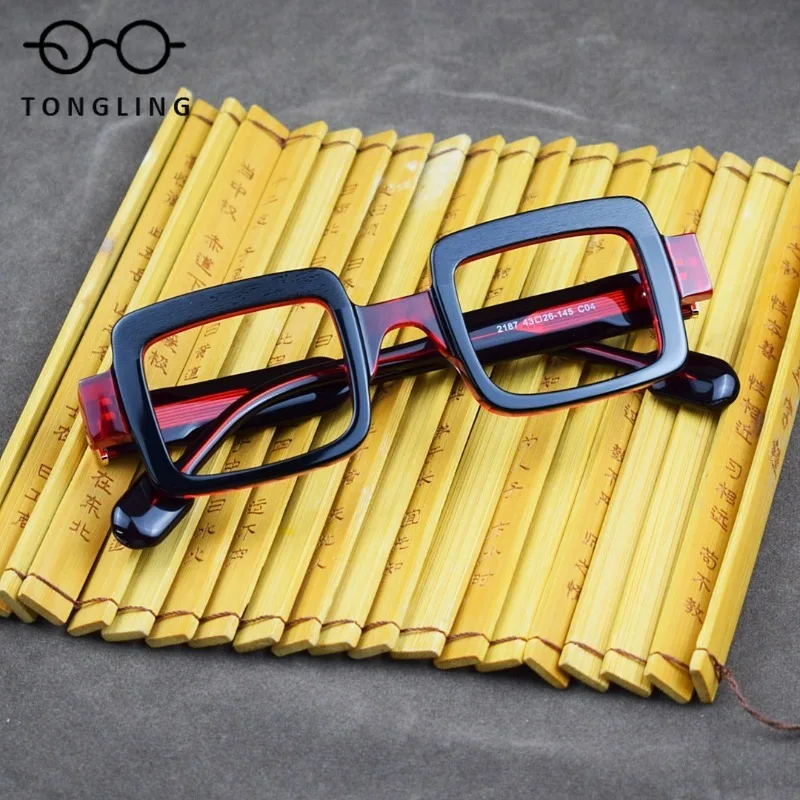 New fashionable thick acetate square glasses  women high-end niche men spectacle frames can be equipped with prescription lenses