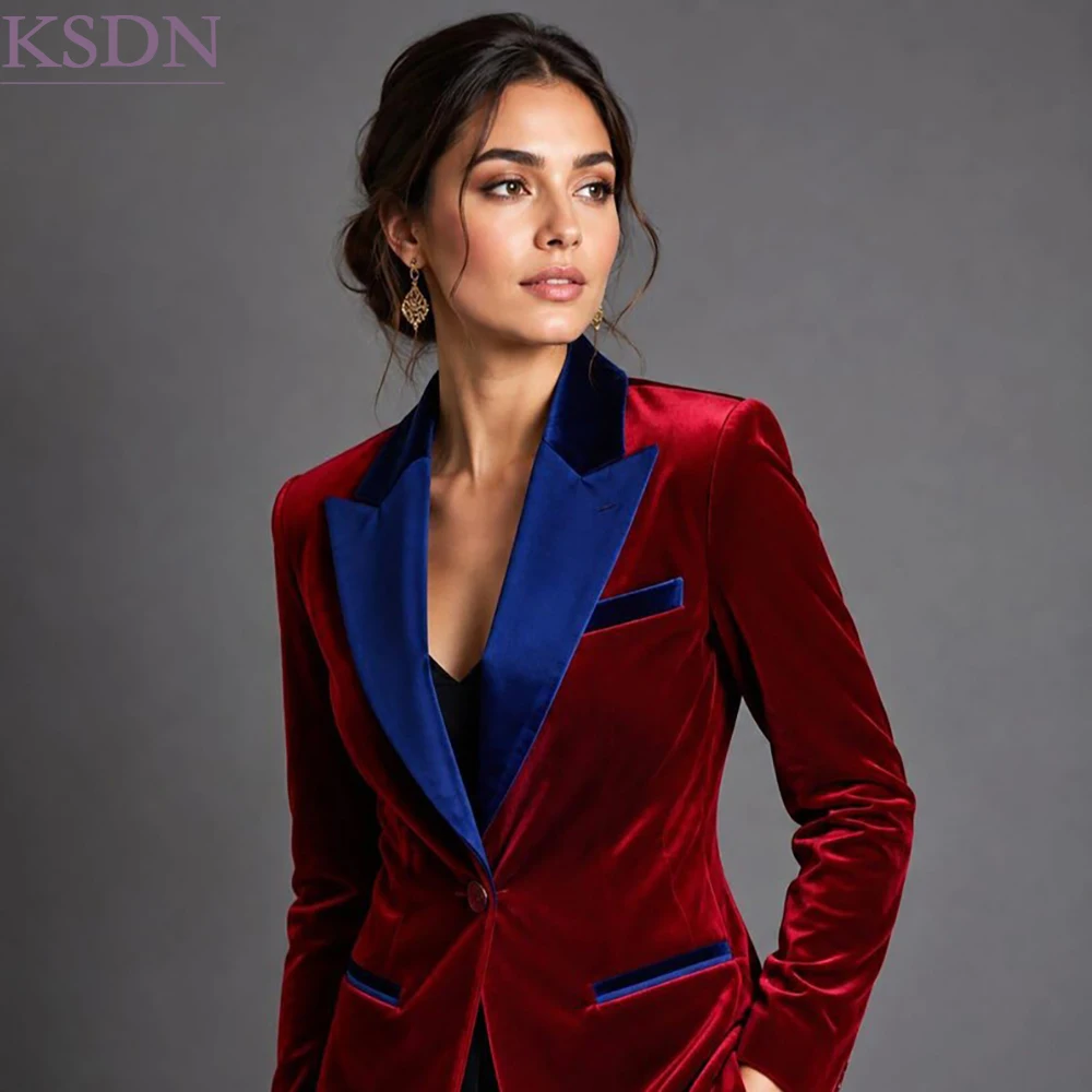 Elegant Velvet Women's Suits Customzied One-Button Peak Lapel Blazer High Quality Office Lady 2 Piece Jacket Pants Outfits