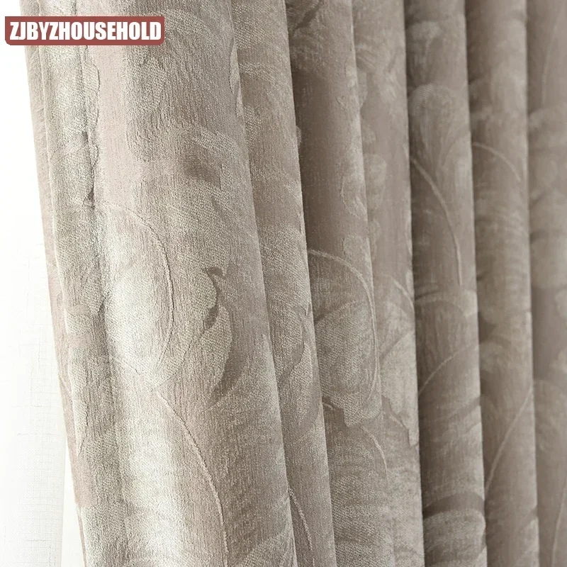 American Retro Textured Luxury Chenille Curtains for Living Room Bedroom Study Pastoral Dark Flower Brown Thick Customized