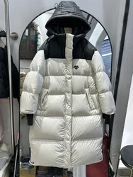 90 Duck Down Jacket for Women Fall Winter 2023 New Long Sleeve Thicken Loose Puff Jackets Chic with A Hood Long Coats