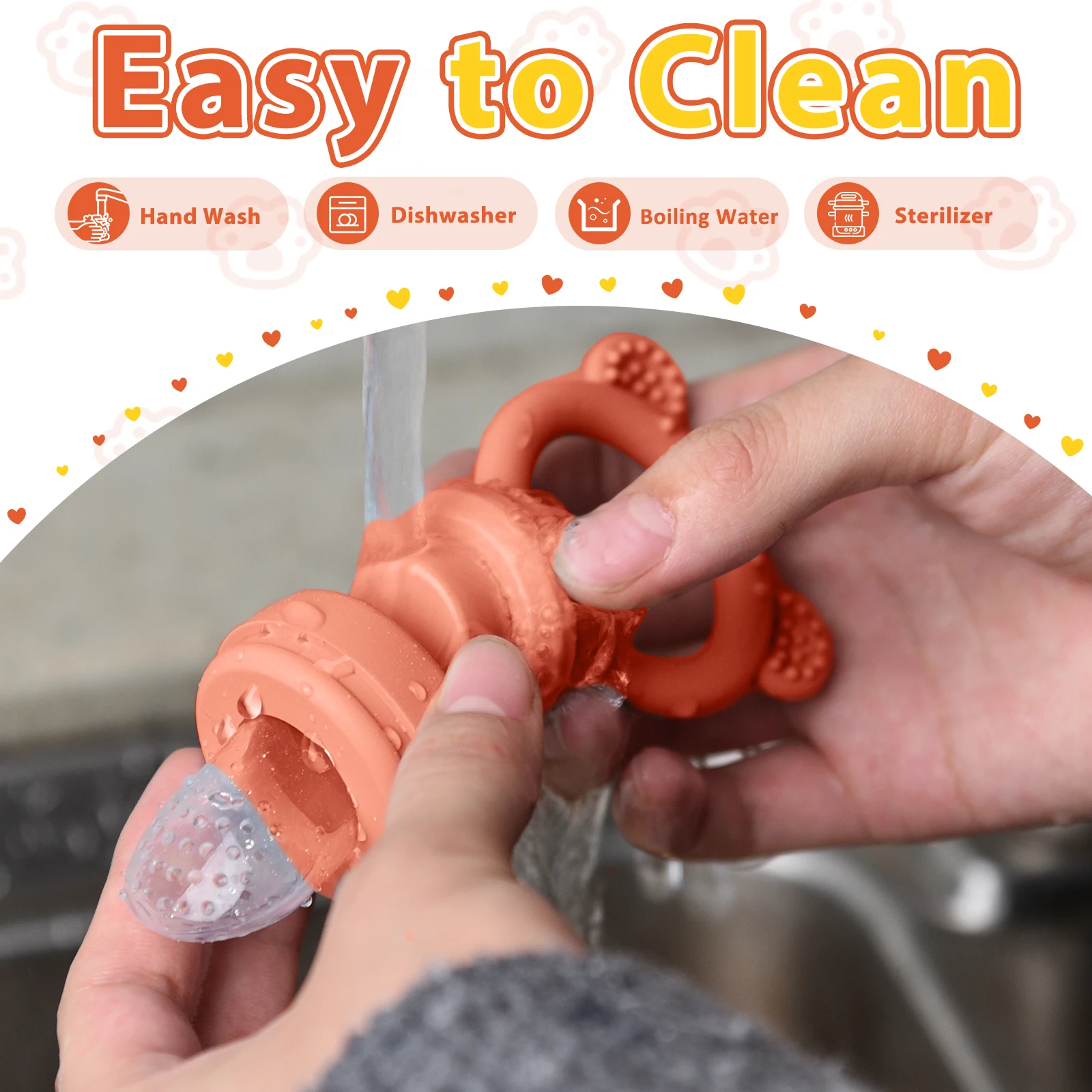 Baby Teething Relief Toy with Tray Replacement Pacifiers Breast Milk Ice Pop Molds Silicone Baby Fruit Feeder BPA-Free