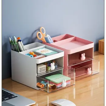 Organizador de mesa pequeno com gaveta, caixa de armazenamento de mesa de escritório, organizador de maquiagem, cartão de visita/caneta/lápis/telefone celular/papelaria