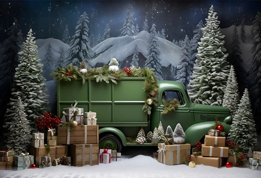 خلفية التصوير الفوتوغرافي Mehofond ، الشتاء ، عيد الميلاد ، السيارة الخضراء ، الغابات ، الثلج ، شجرة عيد الميلاد ، طفل ، الأسرة ، ديكور صورة ، خلفية ، استوديو الصور