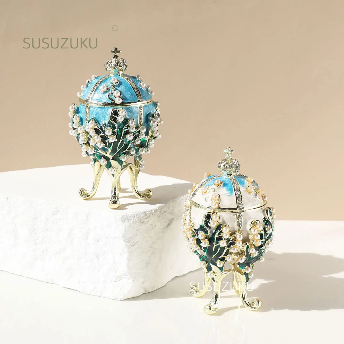 

Классическая винтажная шкатулка для драгоценностей Faberge Egg с эмалированными стразами, украшения в викторианском стиле, подарок для домашнего декора