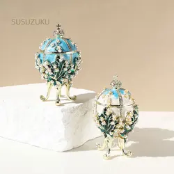 Faberge Egg Classic Vintage Jewelry Trinket Box with Enamel Rhinestones Victorian Style Ornaments Gift for Home Decor