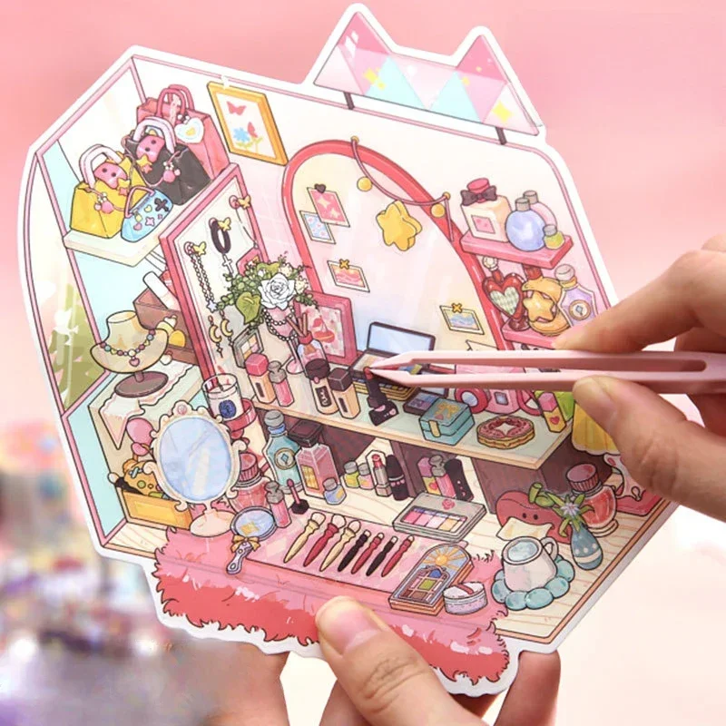 

Милый мультяшный настольный пейзажный дизайн, наклейки, забавный скрапбук, журнал, декор, наклейка, сделай сам, 3D наклейка на сцену