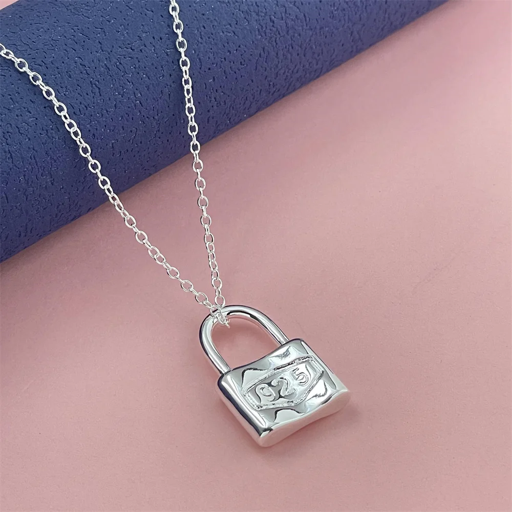 Fashion silver color square lock pendant necklace European and American hot selling men and women fashion jewelry party gift