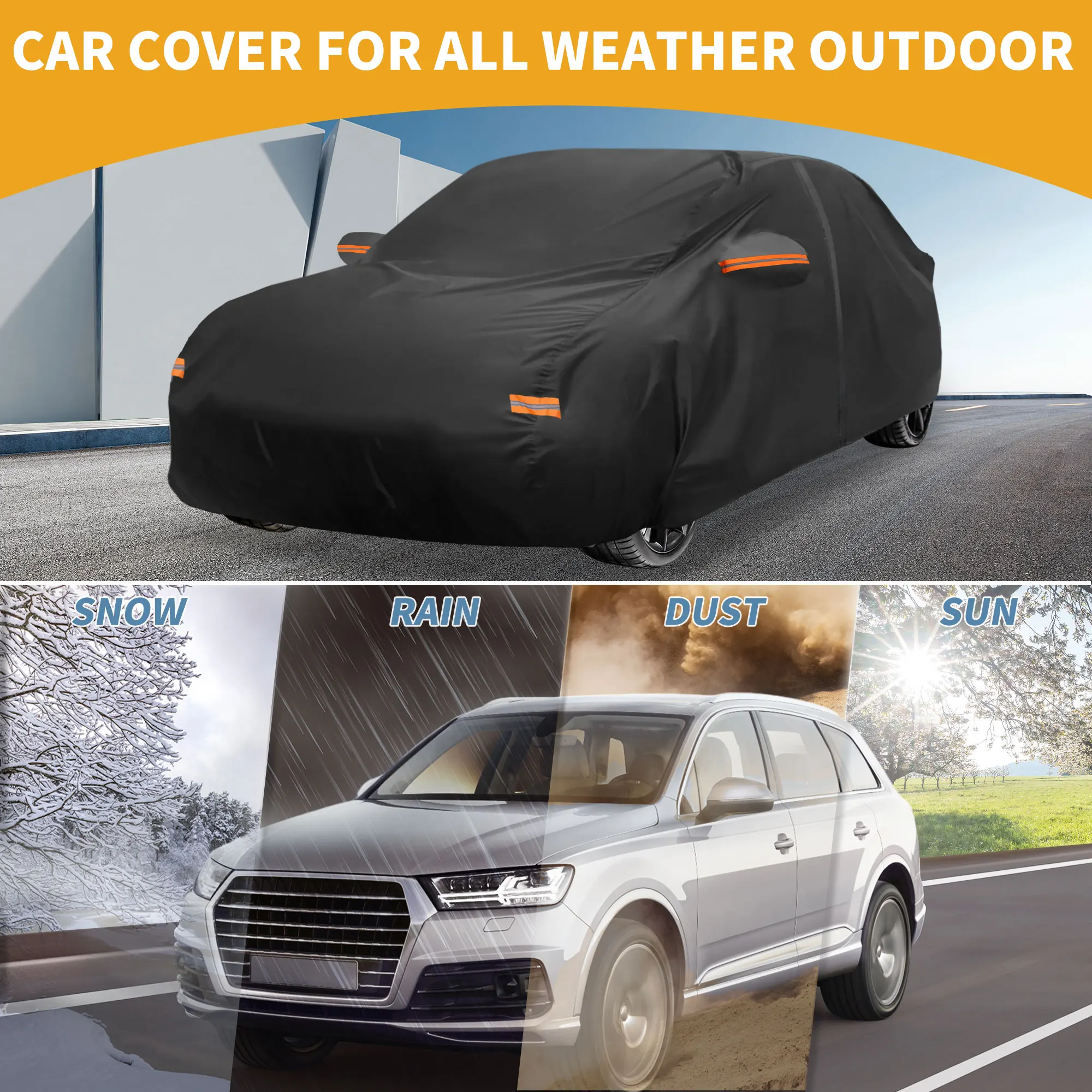 UXCELL Car Cover Waterproof All Weather Outdoor Anti-UV Full Exterior Cover for Hyundai Elantra 190T-PU with Reflective Strips