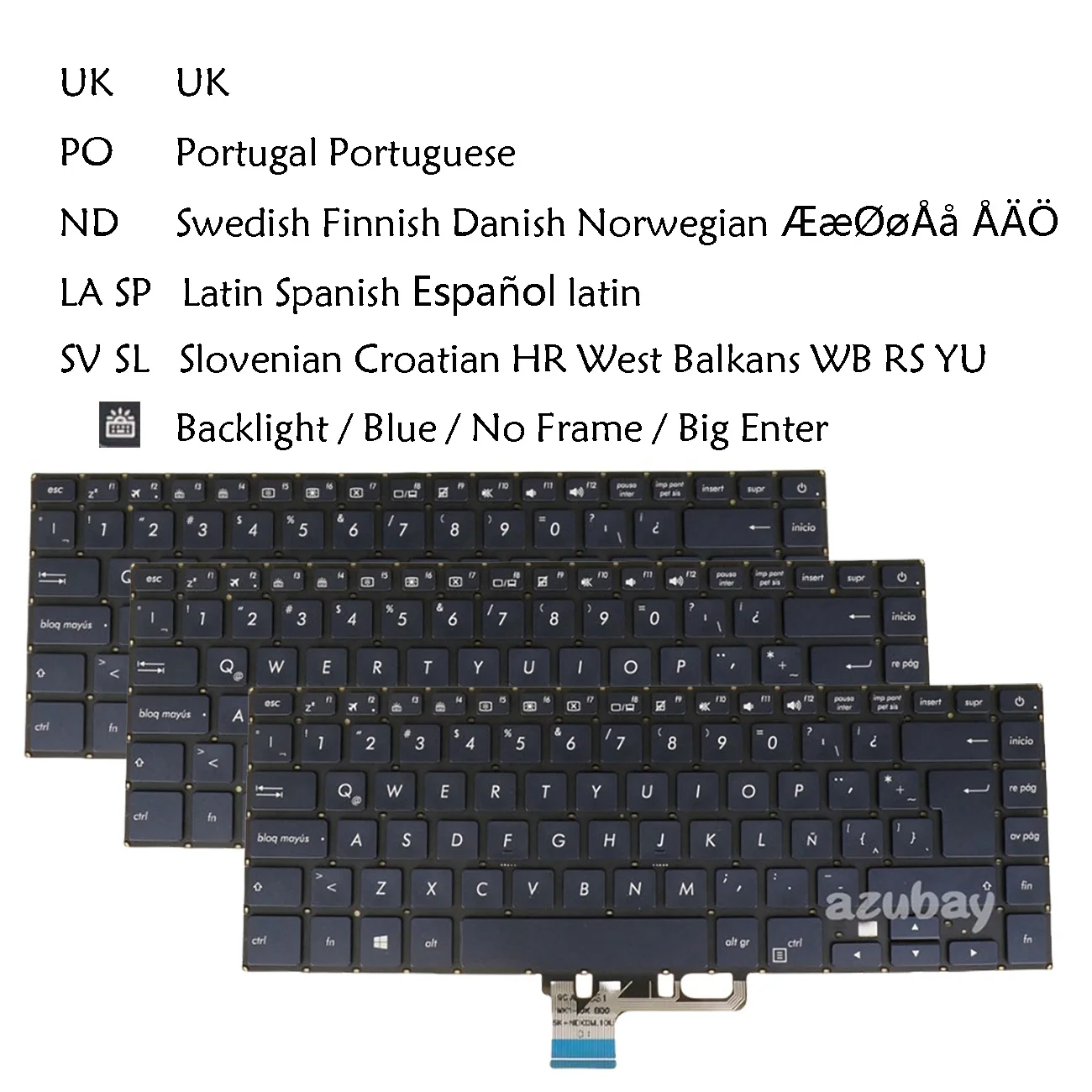 

UK Portugal Swedish Finnish Danish Norwegian Latin Spanish Slovenian Croatian Keyboard For Asus ZenBook Pro UX550VD UX550VE Blue