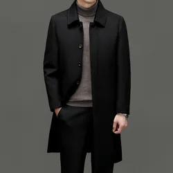 High Quality Wool Coat Men Solid Turn Down Collar Mens Long Coats Smart Casual Jackets Man Overcoats Wool Blends Trench Coat Men