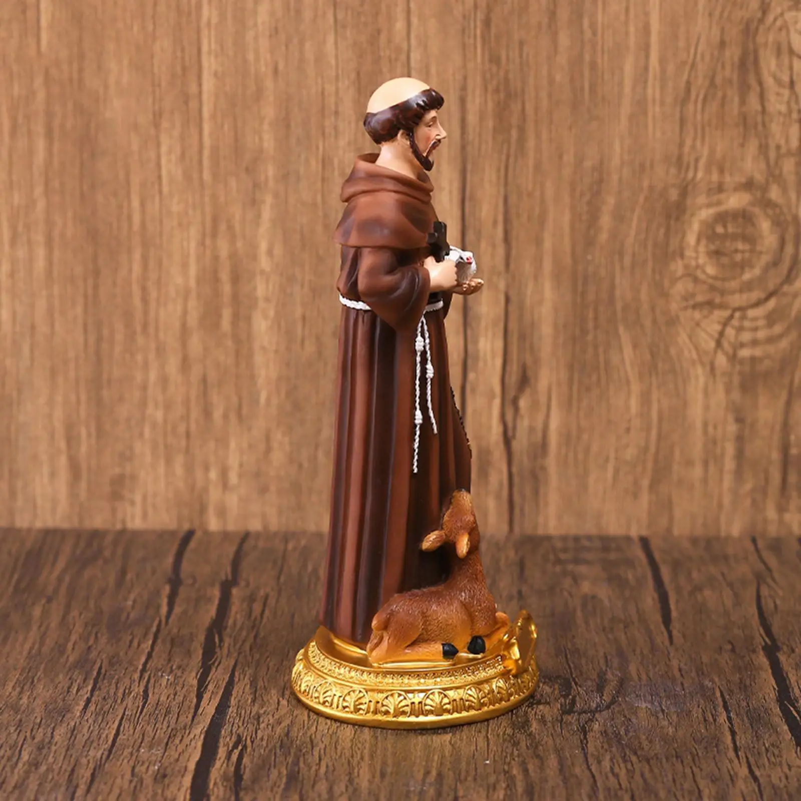Resin Saint Francis Statue Brown Collectible Catholic Religious Decoration Figurine Sculpture for Church Garden Gift