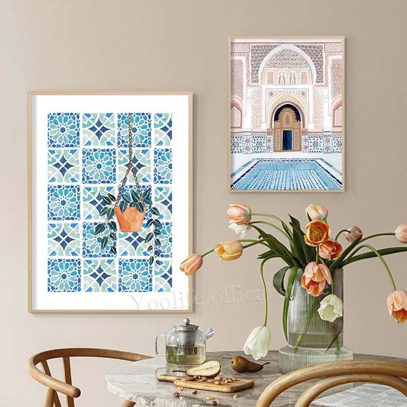 Moroccan Travel Scenery Prints Bohemian Posters Modern Nordic Art Illustrations Canvas Painting Hotel Homestay Wall Decor