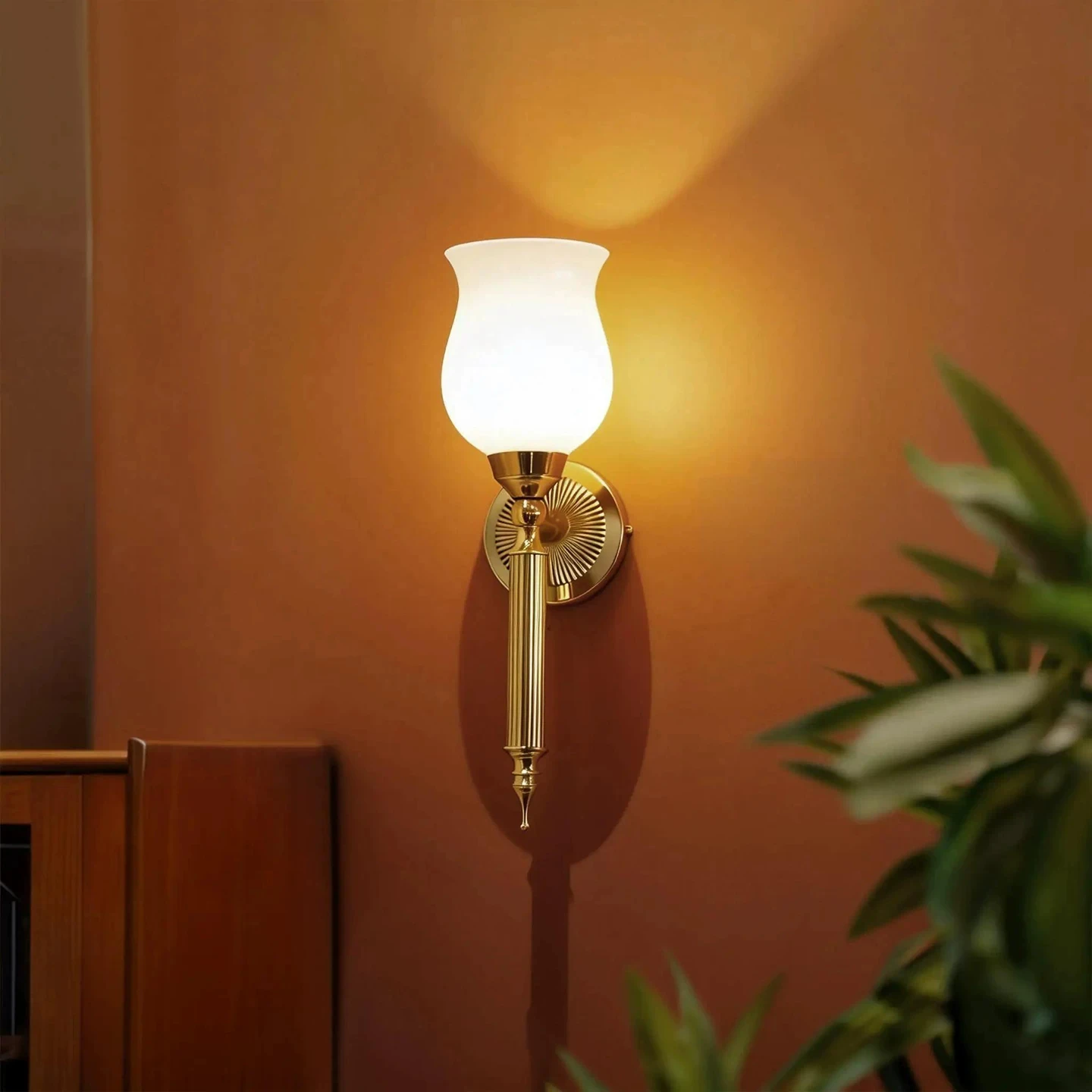 Brass Glass LED Wall Lamp Living Room Bedroom Bedside Entrance Hall Atmosphere Bedroom Wall Light