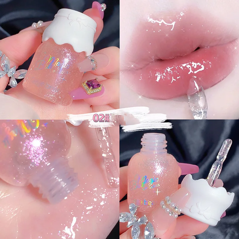 Cute Milk Jar Lip Gloss Plump Fruit Lip Oil Colorless Liquid Flash Lip Glaze Lasting Moisturizing Lipstick Lip Care Cosmetics