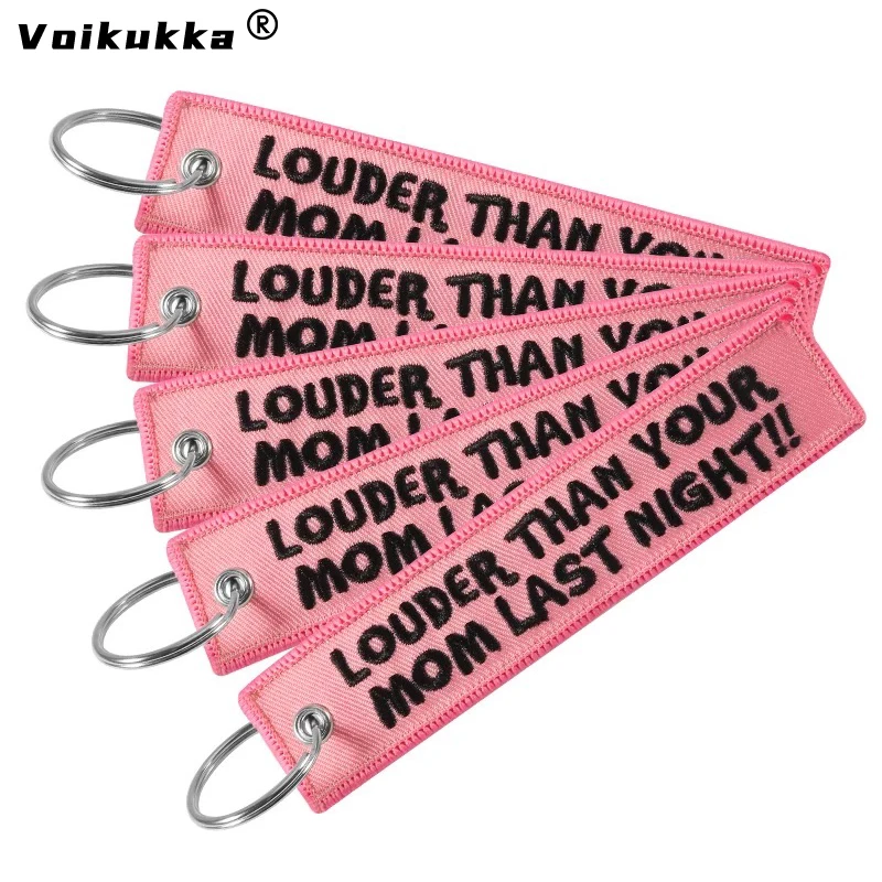 Voikukka Jewelry Car Motorcycle Keychain Letter Embroidery Pink Pendant LOUDER THAN YOUR MAN LAST NIGHT Key Ring Gifts Wholesale