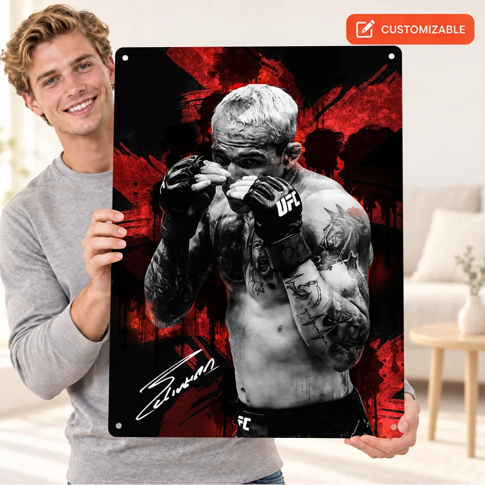 Charles Oliveira MMA Fighter Textured Metal Poster Personalized Aluminum Sign Selective Color Photography Wall Art For Game Room