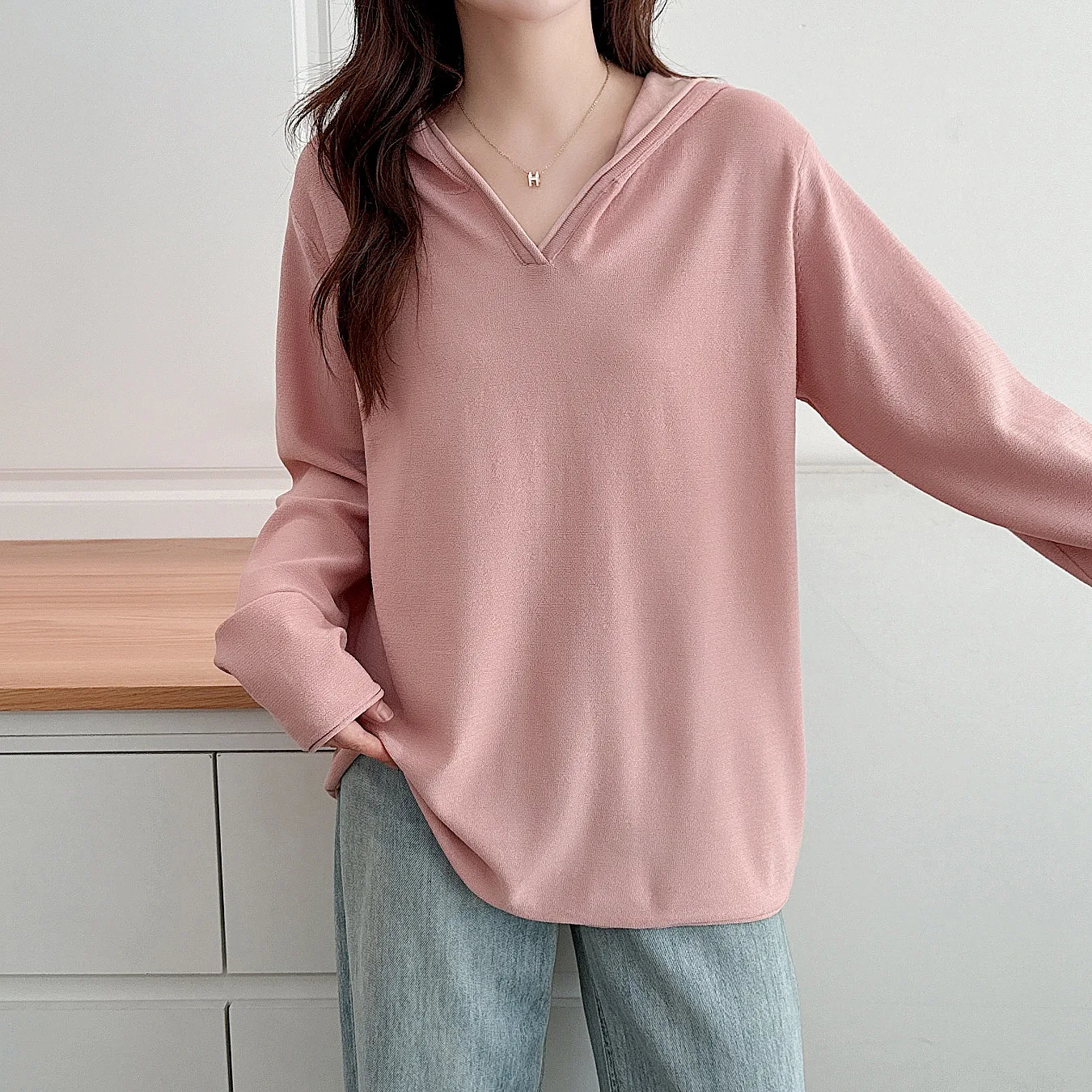 XXXXL Fashion Plus Size Women's Sweater 2025 Autumn New Simple And Casual Solid Color Hooded Ice Silk Knitted Jumpers 5021
