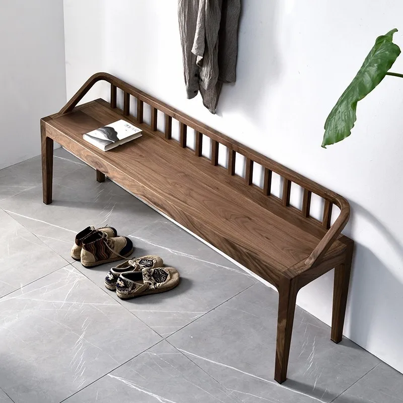 North American Black Walnut Bench with Backrest, Falcon Structure, Solid Wood Furniture