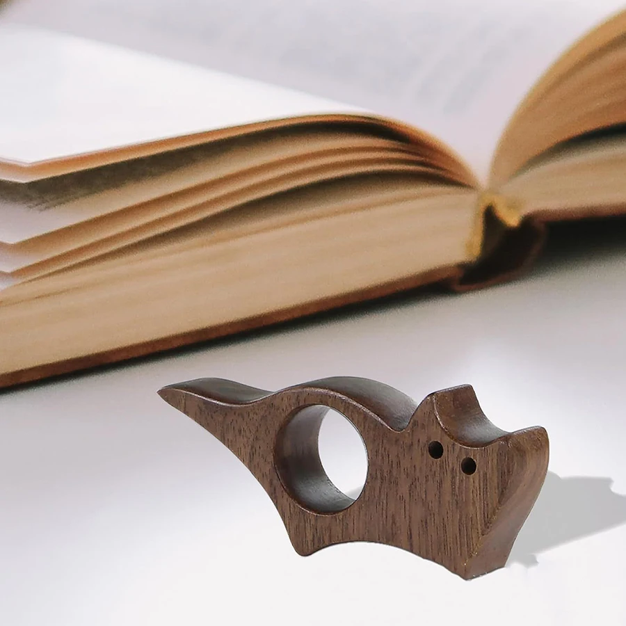 Marcador de Página de Madeira para Livros, com Design de Gato e Cachorro, Anéis Marcadores, Material Escolar, Guia de Páginas para Estudantes, Marcador de Página, Suporte de Página de Livro
