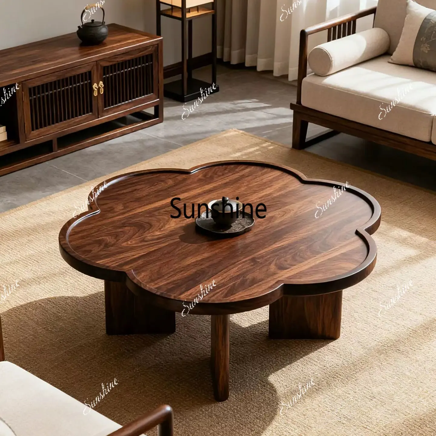 

New Chinese-style living room household small apartment special-shaped solid wood small table