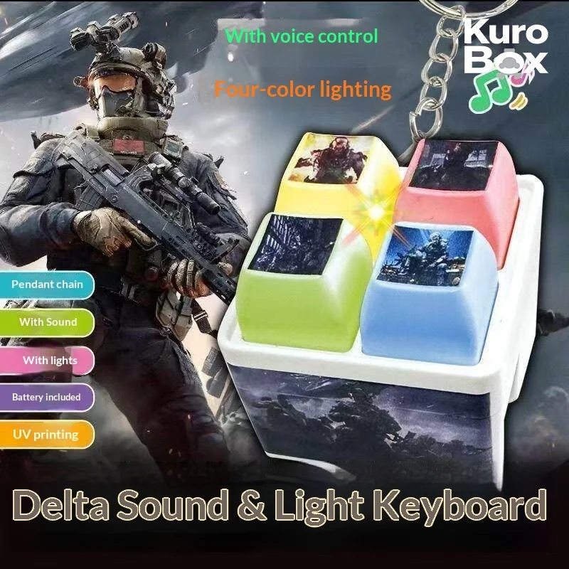 

Hot Delta Action Four Key Sound Light Toy Luminous Four Grid Keyboard Stress Relief Keychain With Colorful Light Uv Printed
