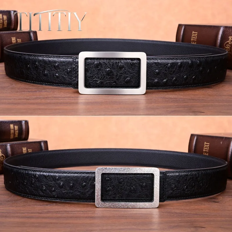 38mm New Hypoallergenic Pure Titanium Men's Belt with Plate Buckle, Business Top-Grain Cowhide Leather Belt for Suits and Jeans