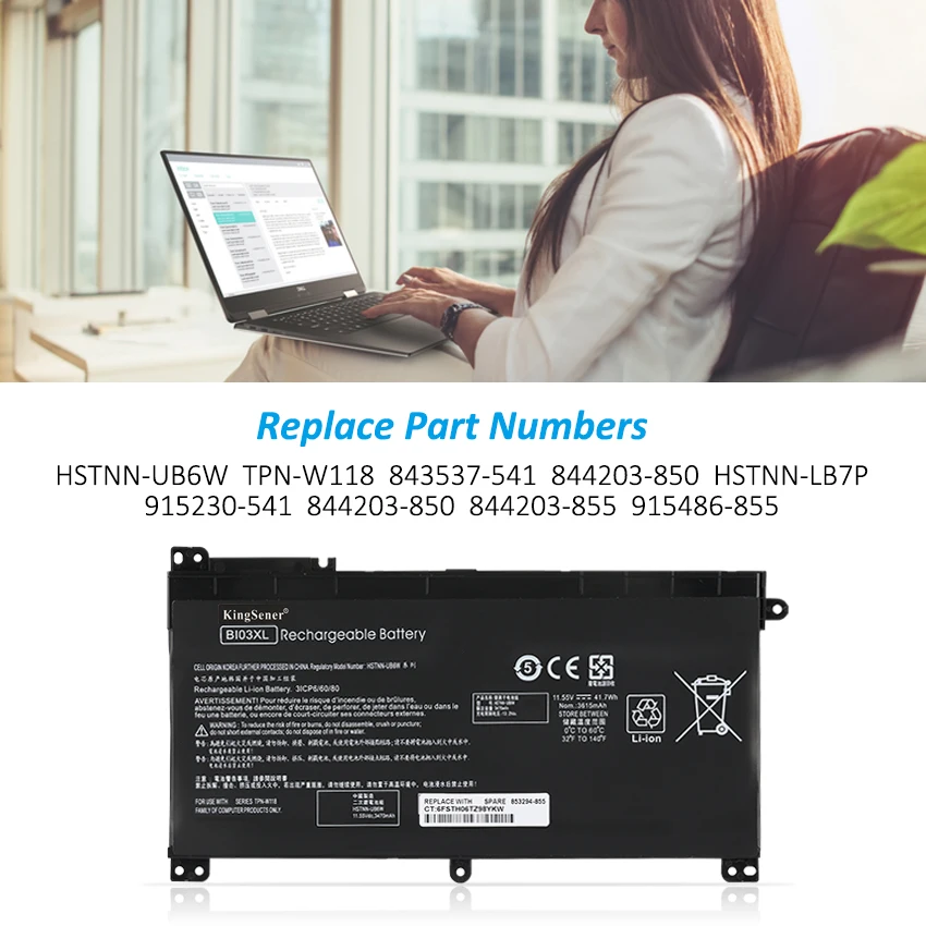 KingSener BI03XL Laptop Battery for HP Pavilion X360 13-U100TU U113TU U169TU HSTNN-UB6W TPN-W118  Stream 14-AX010wm 14-AX020wm