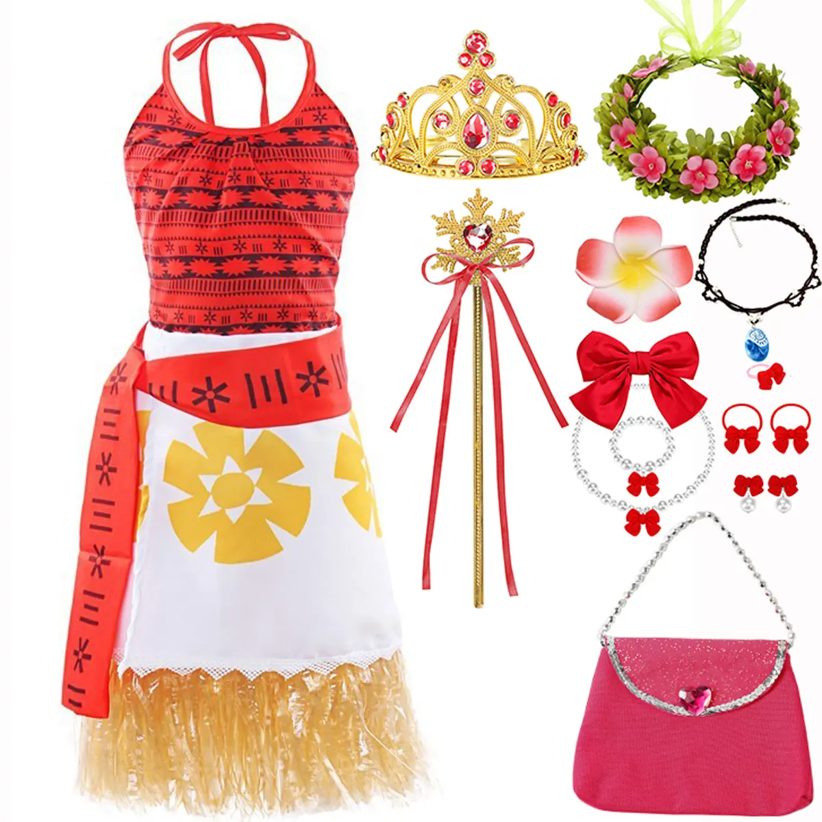 Disney New Summer Sling Moana Two Piece Set Dress for Girls Cosplay Vaiana Princess Dress Children Beach Outing Carnival Party